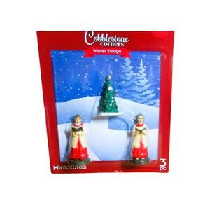 Cobblestone Corners Winter Village Miniature Figurines Carolers Christmas Tree